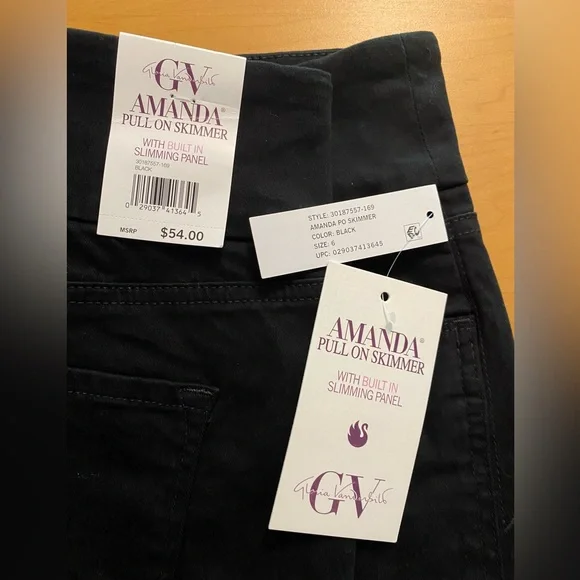 Gloria Vanderbilt Amanda Pull-on Skimmer Black Capri Jean Size 6 NWT - Picture 3 of 16